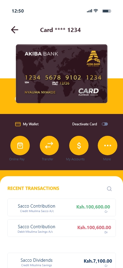 Akiba Bank app account details screen