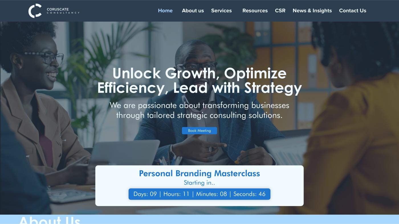 Coruscate Consultancy website home page design