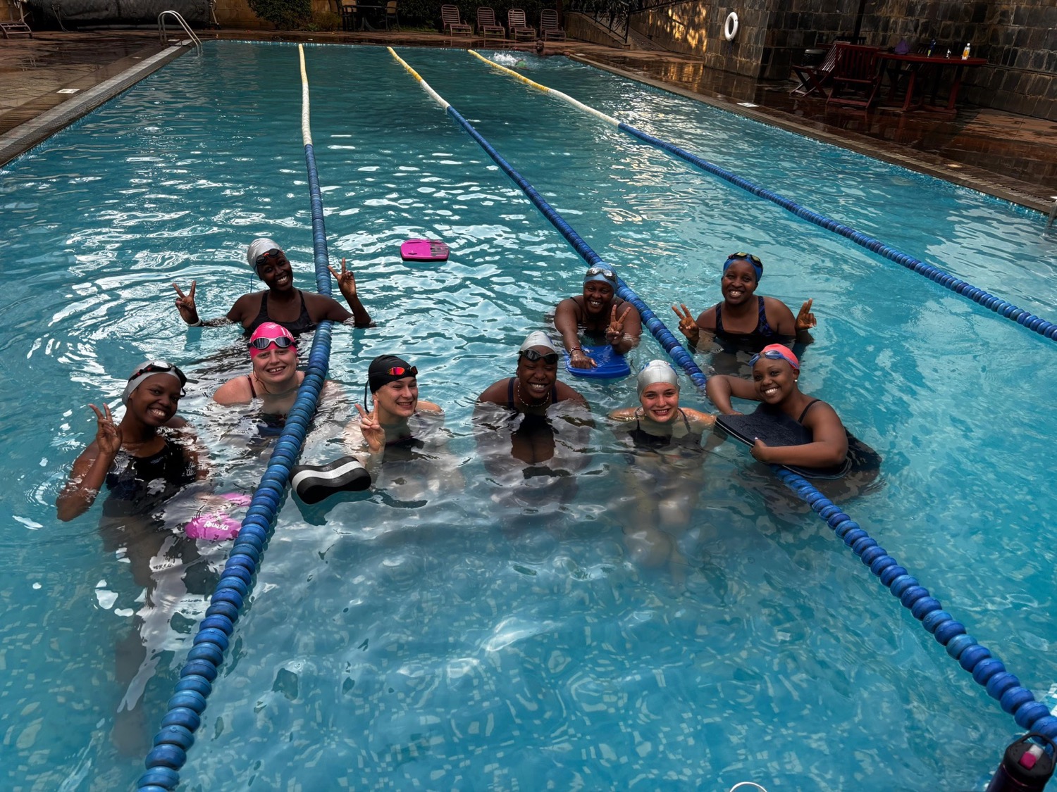 Little Fish swimmers posing together in the pool