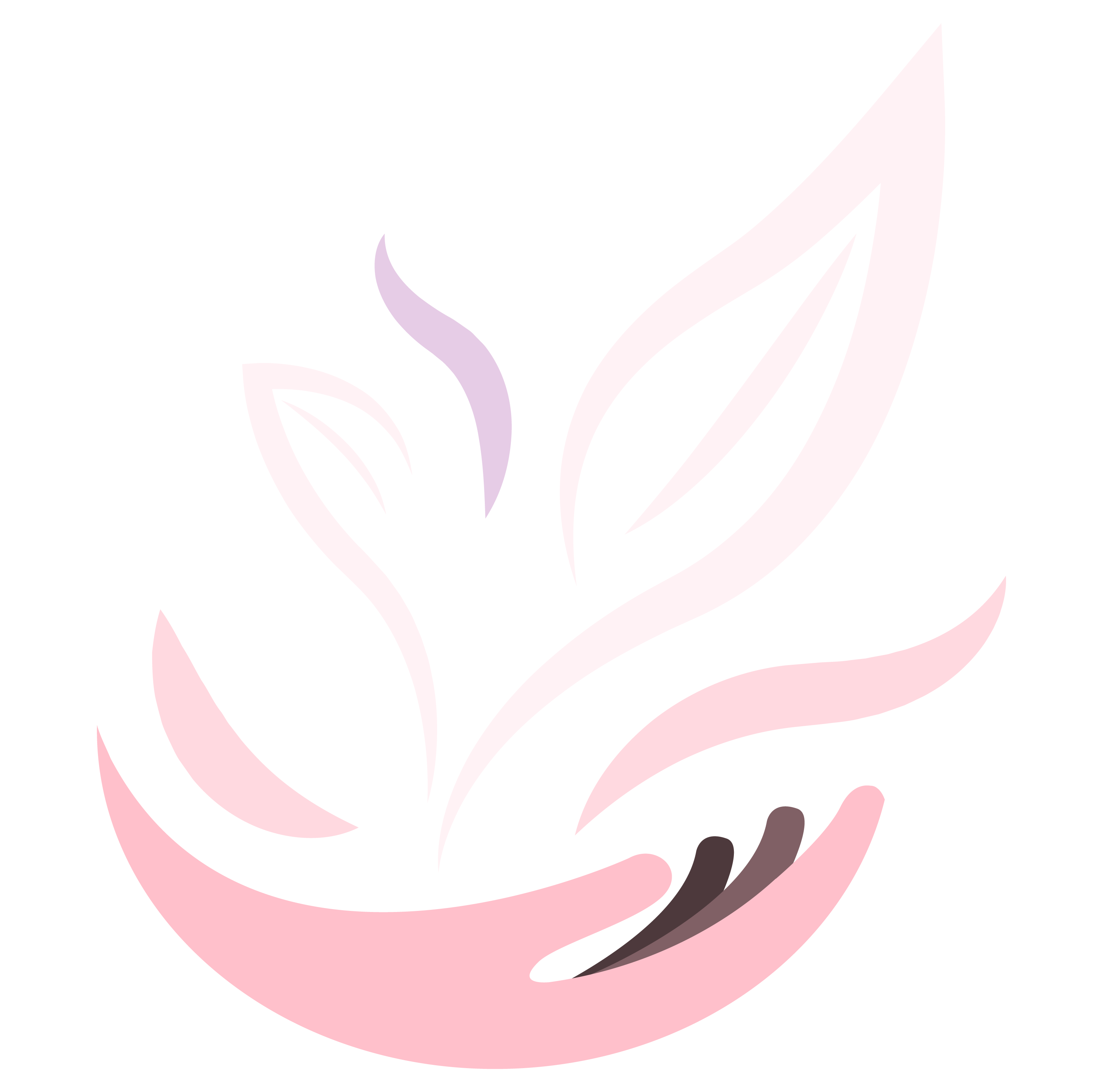 Sprout & Live emblem — a sprout cradled in an open hand, in pale pink